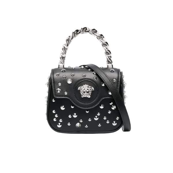 VERSACE LA MEDUSA SPIKE EMBELLISHED MINI BAG BLACK 16CM 10030161A07229