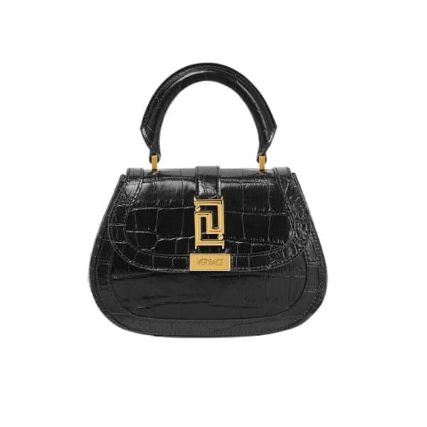 VERSACE CROC EFFECT GRECA GODDESS MINI BAG BLACK 20CM 1012106 1A08724 DTU UNICA 1B00V